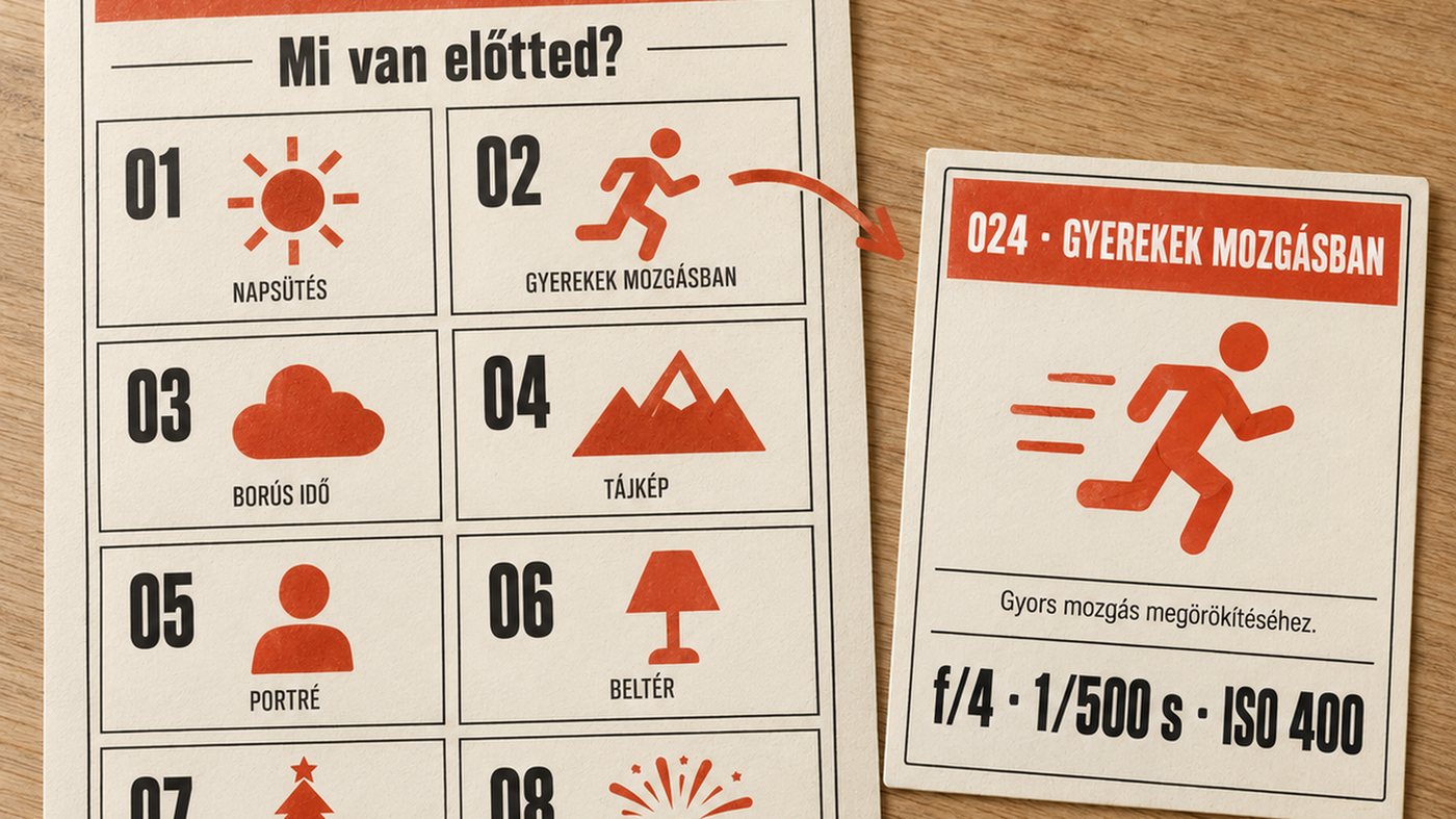 Egyoldalas jelenetválasztó és egy nyitott kártya a három számmal