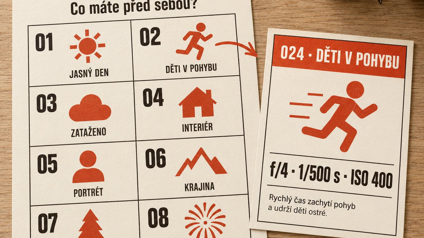 Výběr scény na jedné stránce a otevřená karta se třemi čísly